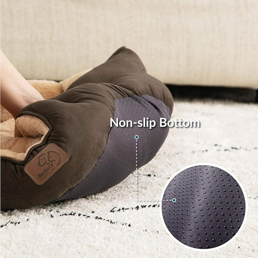 Bedsure Dog Beds for Small Dogs - Round Cat Beds for Indoor Cats, Washable Pet Bed for Puppy and Kitten with Slip-Resistant Bottom, 20 Inches, Brown