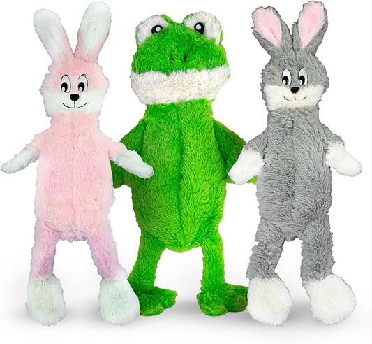 FGA MARKETPLACE Frog-Grey and Pink Rabbit Flat NO Stuffing NO Squeak Plush Dog Toy, Funny Style Will Entertain Your Pet for Hours, Recommended for Small and Medium Dog 21 INCH Long