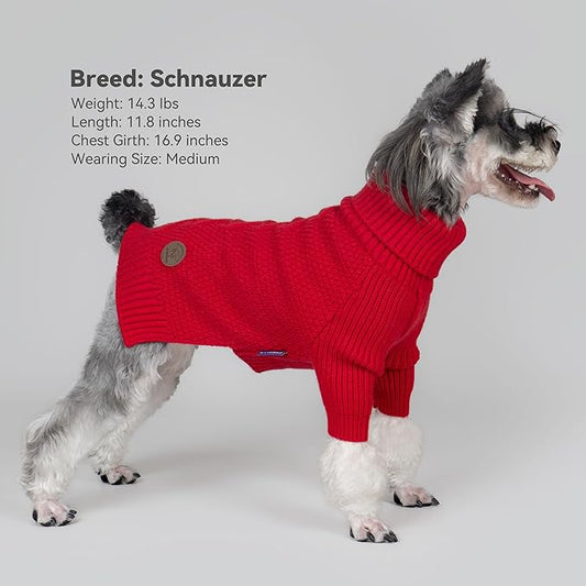 cyeollo Small Dog Christmas Sweater, Warm Turtleneck Sweaters for Small Girl, Knit Doggy Sweatshirt with Sleeves Fall Winter Pullover Cold Weather Dog Clothes for Indoor & Outdoor Wear, Red S