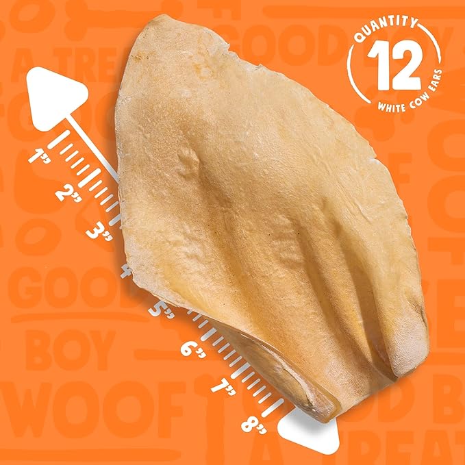 White Cow Ears for Dogs - Cow Ear Dog Treats, Single Ingredient, High Protein, Pig Ear Alternative Dog Treats - Cow Ears for Small and Large Dogs (12 Pack)