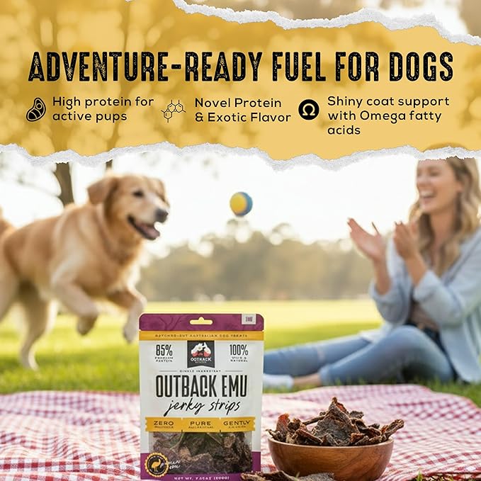 | Emu Dog Treats Jerky Strips | Single Ingredient Air Dried Natural Jerky Treats (7.05 oz)