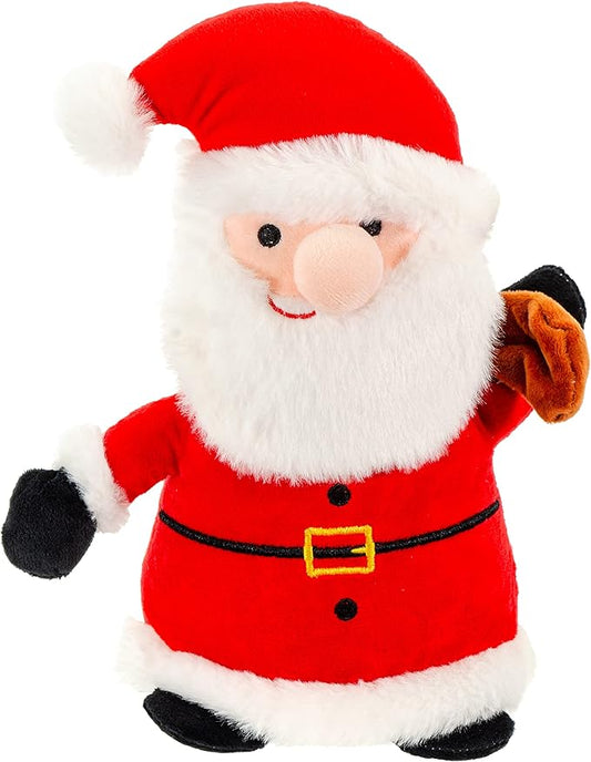 Giftable World Holiday Plush Pet Toy Fun for Christmas Designs with Squeaker Dog Chew Toy (10" Santa Claus w/Toy Bag)