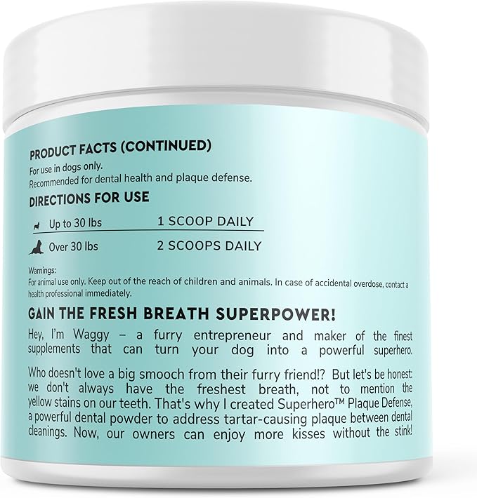 Wonder Paws Dental Powder for Dogs – Teeth Cleaning & Dental Care Made Easy – Removes Plaque, Tarter, Stains & Freshens Breath – Plaque & Tartar Remover for Dogs of All Ages – 60 Scoops