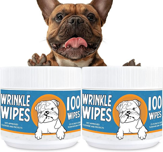 Wrinkle Wipes for Dogs - 200 Count with Honeysuckle & Green Tea –Soothing & Deodorizing Dog Face Wipes for Bulldogs, Pugs & Frenchies – Cleans Skin Folds, Tear Stains & Paws