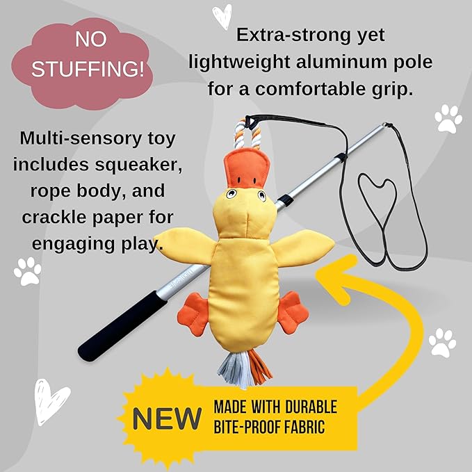 Flirt Pole for Dogs Heavy Duty - Multi-Sensory Tough Chase Toy for Medium & Large Breeds – Extra Strong 35" Dog Teaser Wand for Backyard Play, Training and Interactive Fun (Duck)