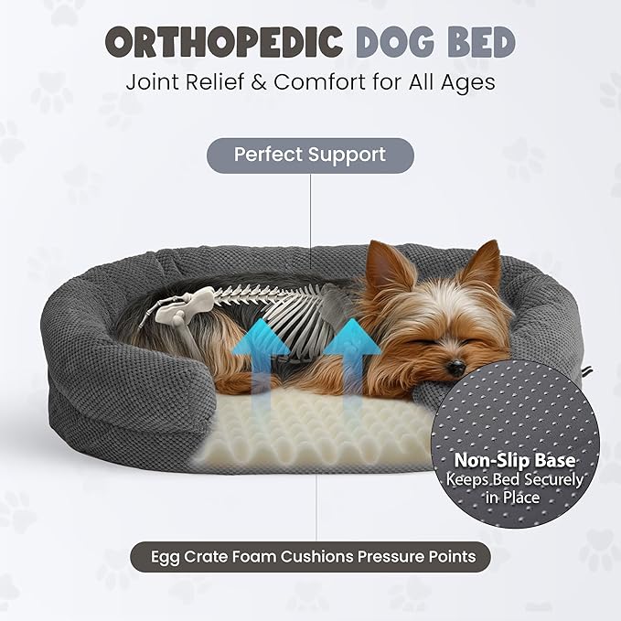 Soft Donut Dog Bed for Small Dogs, 28" Orthopedic Comfort Pet Sofa Couch with Egg Crate Foam, Washable Cover & Non-Slip Bottom, Cozy Cat Couch with Bolstered Sides, Grey (28")