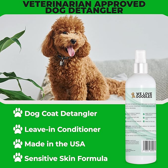 We Love Doodles Lavender Puppy Shampoo & Dog Detangler Spray - Organic Ingredients, Tear Free Shampoo for Puppies, Sensitive & Itchy Skin Wash, Dematting Spray for Dogs, Tangle Remover