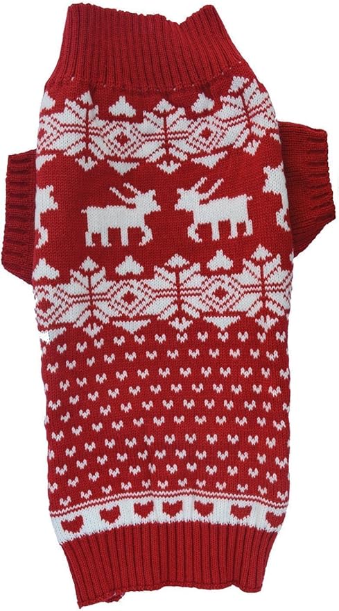 Lanyarco Red Reindeer Christmas Dog Sweater, Knit Winter Holiday Festive Pet Dog Christmas Sweaters for Large Breeds Big Dogs, XX-Large (XXL) Size 23" Back
