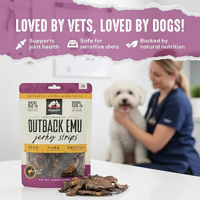 | Emu Dog Treats Jerky Strips | Single Ingredient Air Dried Natural Jerky Treats (7.05 oz)