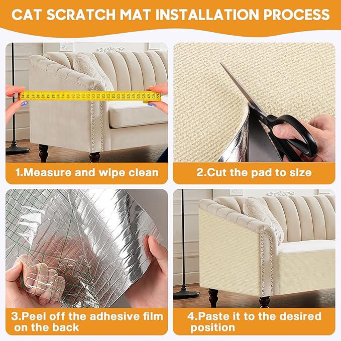 MIAOKE 2 Pcs 40 × 16 in Cat Scratch Furniture Protector with Cutter Slider and Measuring Tape, Trimmable Self-Adhesive Cat Scratch Carpet, Suitable for DIY Cat Tree Stands, Sofas,Cat Tower