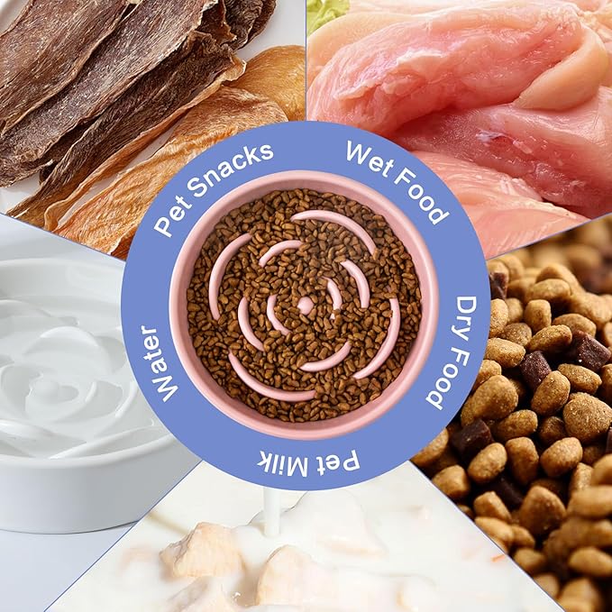 8.25'' Ceramic Slow Feeder Dog Bowls - Petal Shape Modern Dog Food Dish for Medium and Large Breeds, Puzzle Maze Bowl to Slow Down Eating, Anti-Gulping, Dishwasher & Microwave Safe, Pink