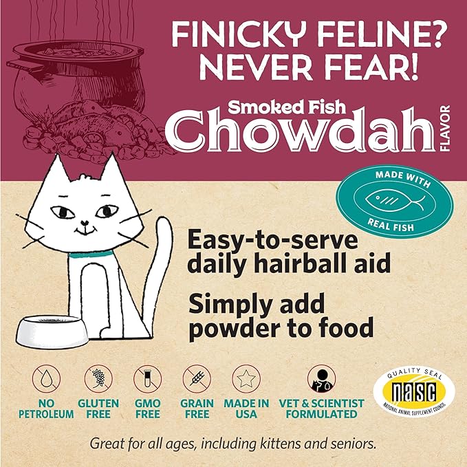 Fidobiotics - Meowbiotics Hairball Buster Powder for Cats with Probiotics 2 Billion CFU Smoked Fish Chowdah Flavor - 30 Serving(s) - Pack of 2