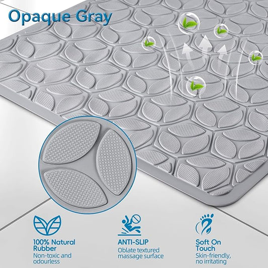 WRISIN Bathtub Mat Non Slip with Suction Cups - 100% Rubber Bathroom Mat Textured for Bath Tub Shower Safety - Soft on Touch - BPA/PVC Free - Pet Dog Bath Mat - Machine Washable - 16 × 28 Inch（Gray）