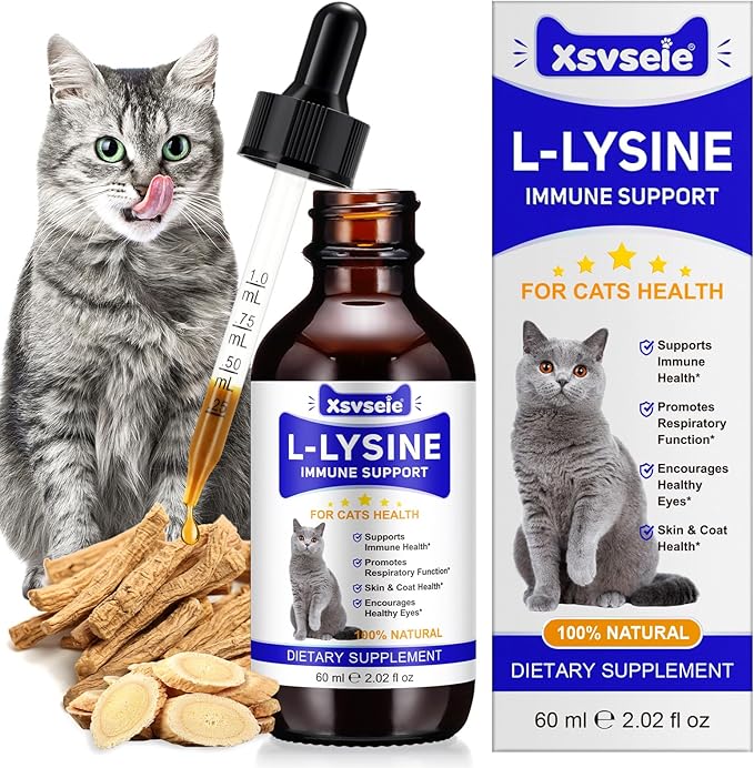 Lysine for Cats, L-Lysine for Cat Immune Support, Allergy Relief, Sneezing & Runny Nose, with Colostrum, Taurine, Vitamins - Roast Chicken Flavor - 60ml/2oz