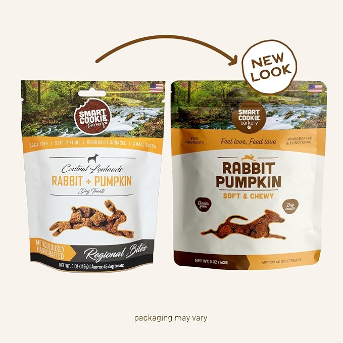 Smart Cookie All Natural Dog Treats - Rabbit & Pumpkin - Training Treats for Dogs with Allergies or Sensitive Stomachs - Soft Dog Treats, Grain Free, Chewy, Human-Grade, Made in USA - 5oz, Pack of 3