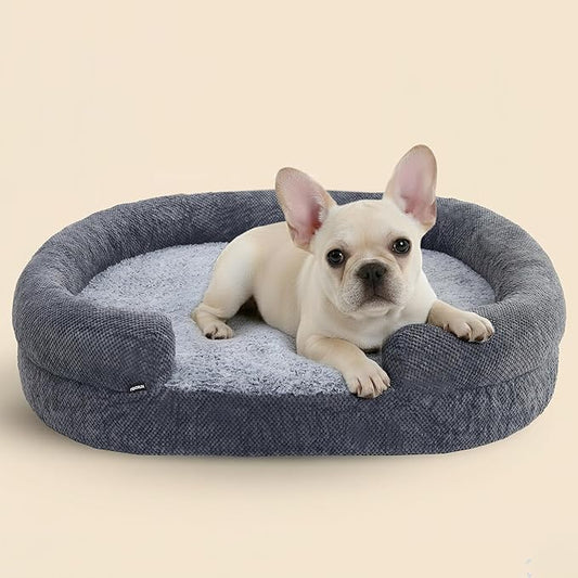 Soft Donut Dog Bed for Small Dogs, 28" Orthopedic Comfort Pet Sofa Couch with Egg Crate Foam, Washable Cover & Non-Slip Bottom, Cozy Cat Couch with Bolstered Sides, Grey (28")