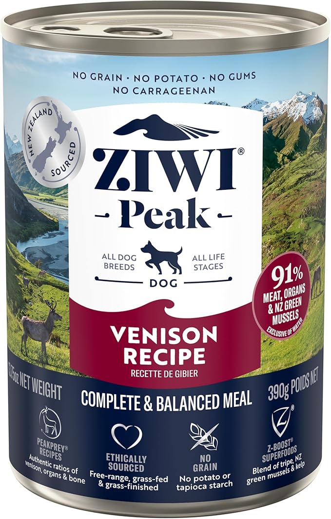 ZIWI Peak Canned Wet Dog Food – All Natural, High Protein, Grain Free, Limited Ingredient, with Superfoods (Venison, Case of 12, 13.75oz Cans)