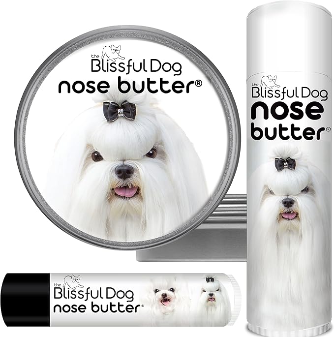 The Blissful Dog Maltese Nose Butter for Dry, Cracked Skin, Lick-Safe Dog Nose Balm with Moisturizing Shea Butter, Almond, Olive, and Essential Oils, Pet Supplies, Uncented, 0.15 oz.