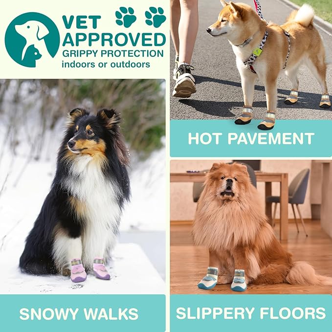 Dog Shoes for Small Dogs, Medium Dog Boots & Paw Protectors for Winter Snow, Waterproof Dog Booties for Hot Pavement, Hardwood Floors, for Rainy Blue Size 1