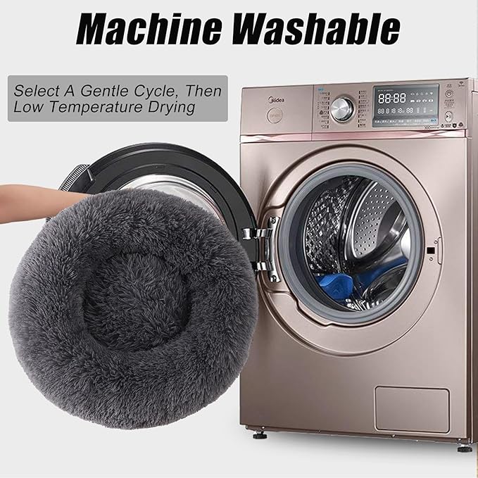 Small Round Dog Bed, Cat Beds for Indoor Cats, Calming Anti-Anxiety Donut Bed for Puppy and Kitten, Washable Round Fluffy Pet Bed for Small/Medium Dogs and Cats(Fits up to 25 lbs Pets)