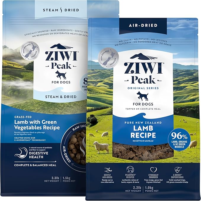 ZIWI Peak Medium Lamb Dry Dog Food Bundle - Air-Dried (35.2oz) + Steam & Dried (52.8oz) with Vegetables