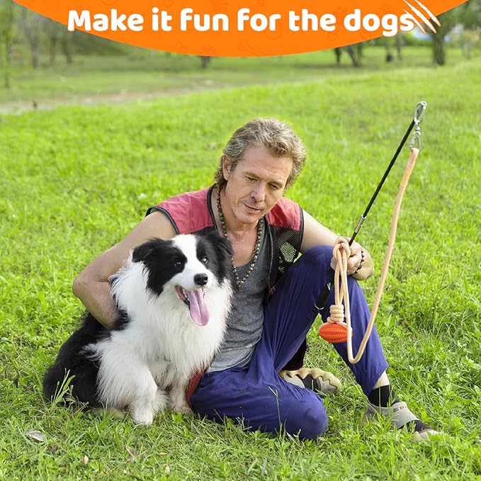 Flirt Pole for Dogs Chase and Tug of War Interactive Dog Toys, Dog Teaser Wand with Rope & Ball Toy for Large Medium Small Dogs Chewing Toy to Outdoor Exercise & Training, 35inch Orange