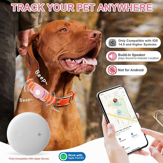 Smart Pet Tracker for Collar - Dog Trackers Pet Location Tracker with Holder, No Monthly Fee, Compatible with Apple Airtag Find My (iOS Only, Not for Android), Anti-Lost Device for Pets, Bag Straps