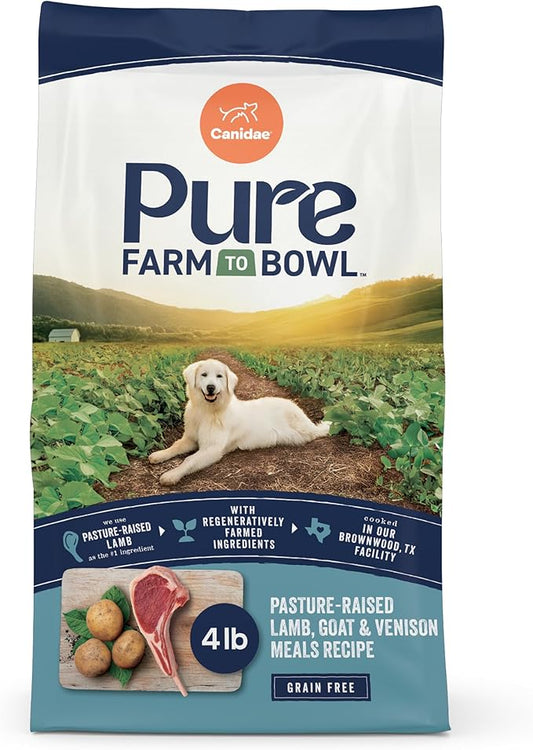 Canidae Pure Farm to Bowl Pasture-Raised Lamb with Goat & Venison Meals, Adult, Grain-Free Dry Dog Food, 4lb