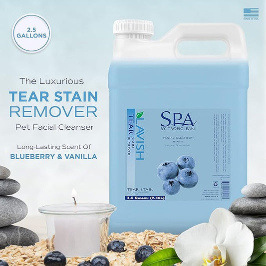 TropiClean SPA Tear Stain Remover for Dogs | Blueberry Facial Shampoo| Odor Eliminator | Tearless | Whitening and Brightening | Made in USA | 2.5 Gallon