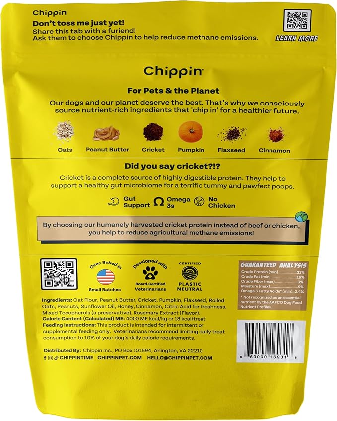 Chippin Chicken-Free, Peanut Butter Dog Treats – Sensitive Stomach & Allergy-Friendly, Puppy Training Treats, Healthy & Natural Christmas Treats for All Dogs, Sustainable Cricket Protein
