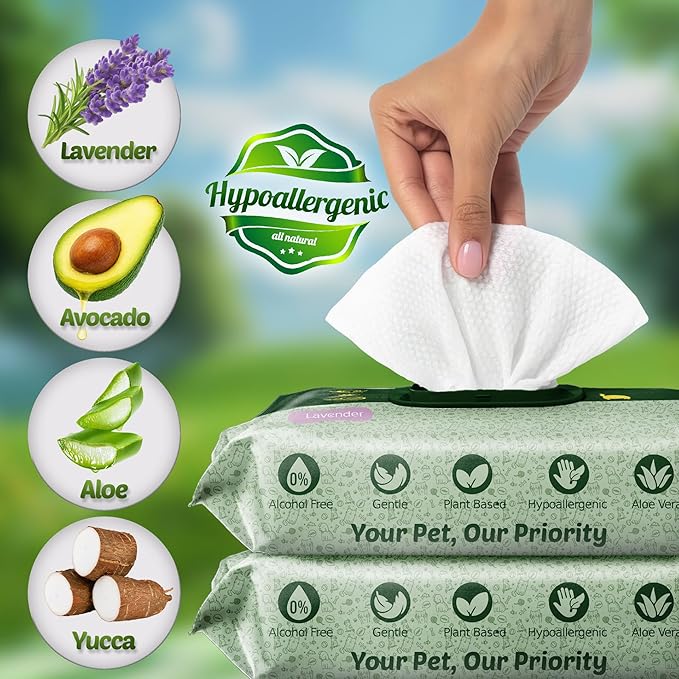 400 Dog Wipes for Paws and Butt Ears Eyes | Organic Pet Wipes for Dogs | Lavender Scented Dog Wipes Cleaning Deodorizing | Extra Thick Paw Wipes for Dogs Cats Pets | Bonus Glove Wipes Included
