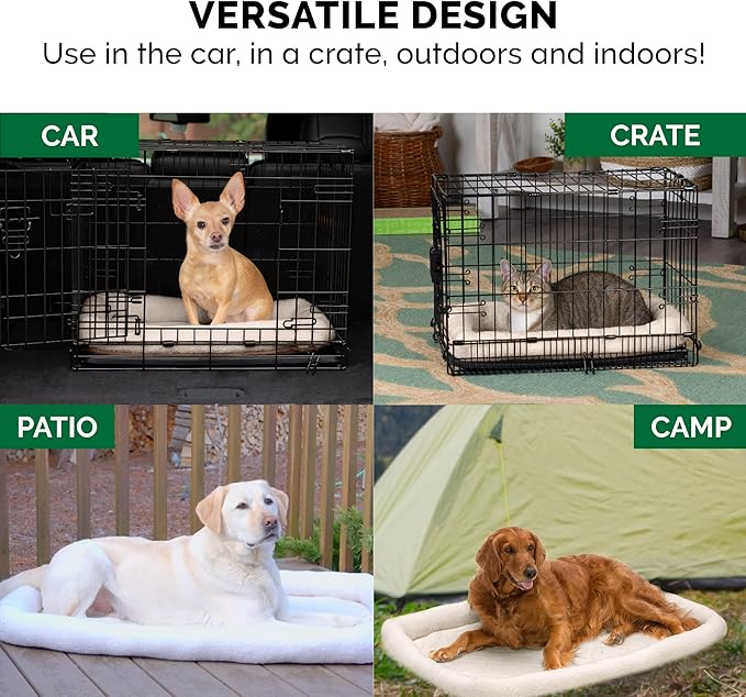 Furhaven Dog Bed for Medium/Small Dogs & Indoor Cats, 100% Washable, Sized to Fit Crates - Sherpa Fleece Bolster Crate Pad - Cream, Medium