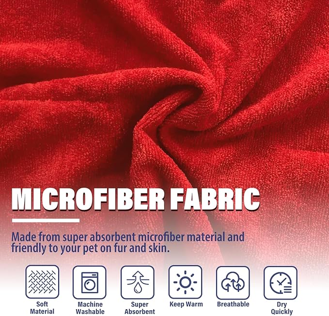 Dog Drying Coat - Fast Drying Dog Towel Robe - Microfiber Super Absorbent Pet Bathrobe, Adjustable Collar & Belly Strap Pet Coat Pet Bath Robe Towel (XX-Large, Red)