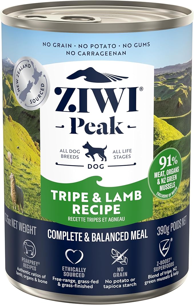 ZIWI Peak Canned Wet Dog Food – All Natural, High Protein, Grain Free, Limited Ingredient, with Superfoods (Tripe & Lamb, Case of 12, 13.75oz Cans)