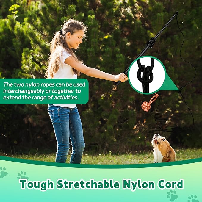 Flirt Pole for Dogs, Interactive Toys Tug-of-war for Pet, Durable Teaser Wand, Chase Toys with Rope Chewing Sticks, for Outdoor Exercise & Training