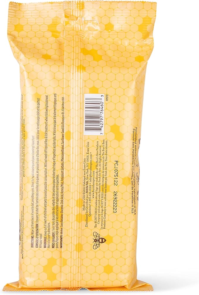 Burt's Bees for Pets Anti-Hairball Wipes for Cats with Sunflower Oil and Wheat Germ Oil, 98% Natural Origin Formulas, Cat Hairball Remedy, Cat Wipes for Hairballs, Cat Hairball Wipes, 50ct