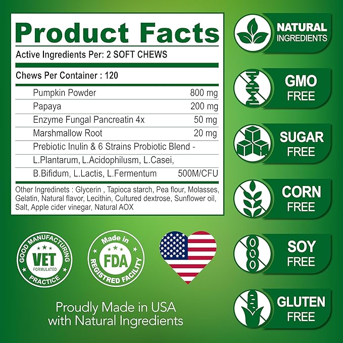 Probiotics for Dogs - Dog Probiotics and Digestive Enzymes for Gut Health, Itchy Skin, Allergies, Immunity, Yeast Balance - Prebiotics - Reduce Diarrhea, Gas - 120 Probiotic Chews Supplement for Dogs