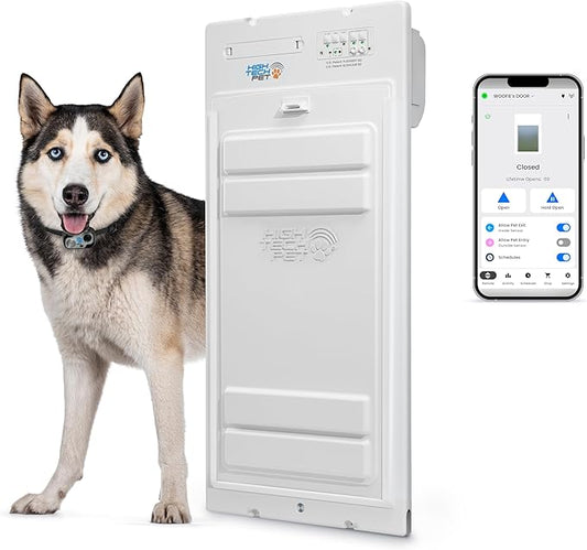 Power Pet Automatic ROLL UP Door by High Tech Pet Brand, Motorized Panel Rolls Up, Pet Collar Operated, Manual & WiFi App Control, Security Lockout Panel, 24/7 Exit & Entry Timers (Door Mount, Large)