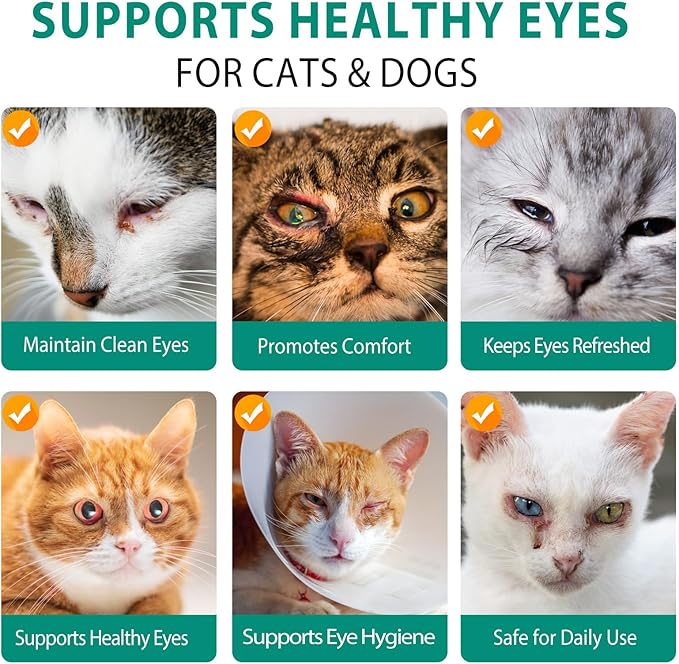 Dog and Cat Eye Wash | Pet Eye Drops for Daily Cleaning & Tear Stain Removal | Safe Lickable Formula, Helps Keep Eyes Clean & Clear | Soothes Irritation & Dry Eyes, 3.38 Fl Oz