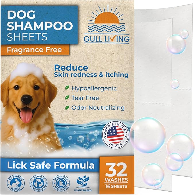 Dog Shampoo Sheets - Water Activated Hypoallergenic Shampoo Sheets for Dogs & Puppies - Lick-Safe, Gentle Hypoallergenic Plant-Based Formula - Portable & Tear-Free Travel-Friendly, Easy to Use