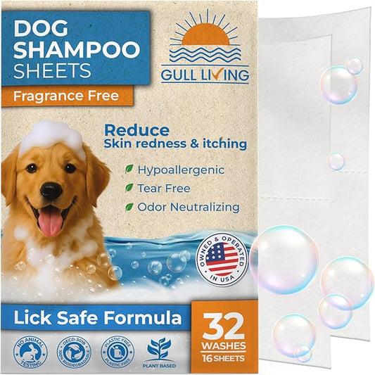 Dog Shampoo Sheets - Water Activated Hypoallergenic Shampoo Sheets for Dogs & Puppies - Lick-Safe, Gentle Hypoallergenic Plant-Based Formula - Portable & Tear-Free Travel-Friendly, Easy to Use