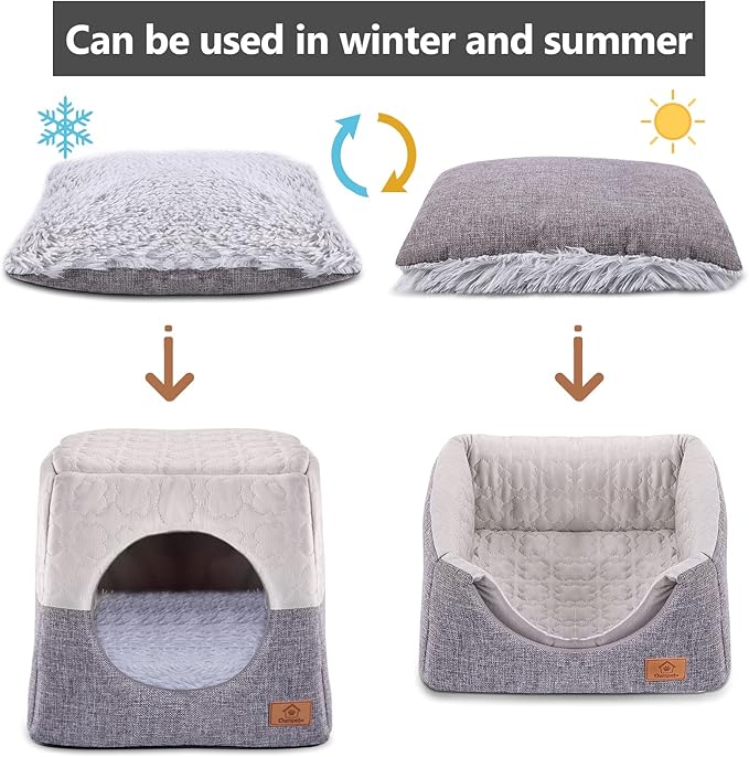 Ownpets Cat Bed for Indoor Cats, 3-in-1 Foldable Cat Cave Bed Cat Houses with Removable Washable Cushion Soft and Self Warming Cat Tent for Small Pets & Small Dogs(Grey)