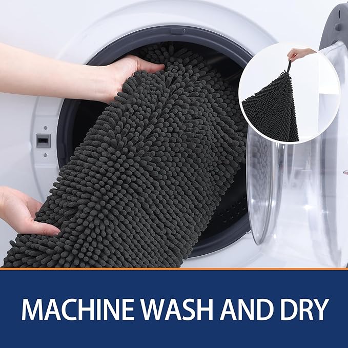 OLANLY Chenille Dog Bath Towel 31x13, Ultra Absorbent Quick Dry Pet Towel, Extra Soft Washable Plush Towel for Large Dogs & Puppies, Indoor Outdoor Use, Dark Grey