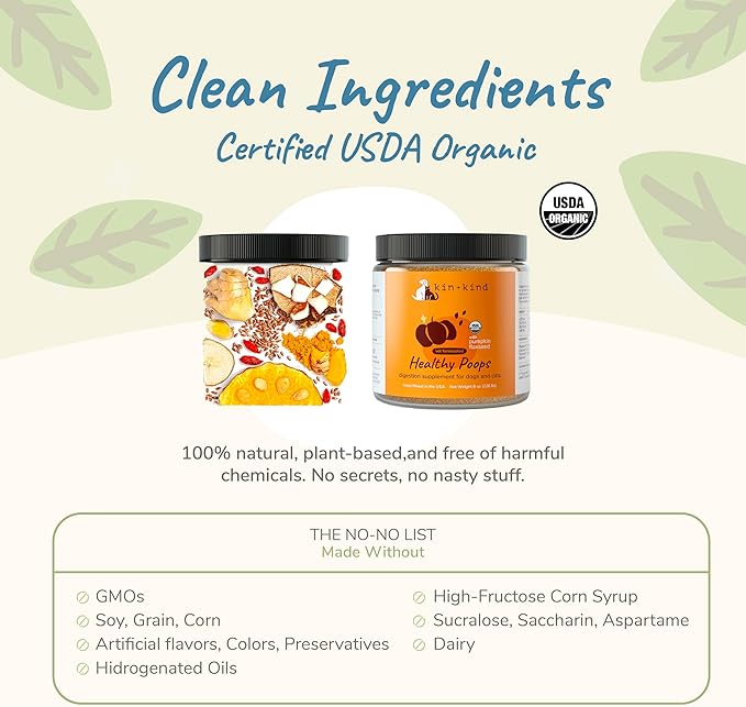 kin+kind Probiotics for Dogs - Digestive Health Support with Prebiotics & Fiber Powder - Cat and Dog Vitamins and Supplements for Gut Health, Healthy Poops & Immune Support - Made in USA - 4 oz