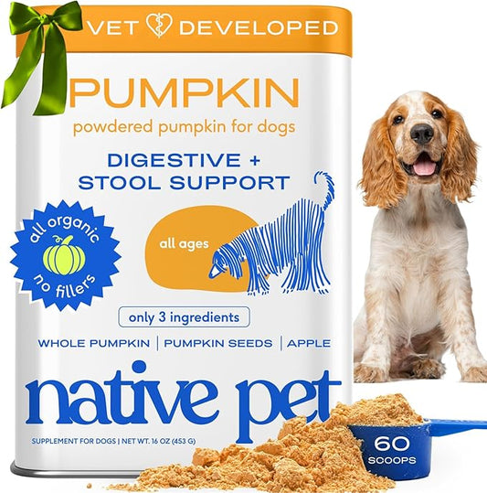 Native Pet Pumpkin for Dogs - Organic Powder Pumpkin Puree Dog Food Toppers -Rich in Fiber Supplement Powder Helps with Digestion, Nutrient Absorption, Diarrhea, Constipation & Upset Stomach-60 Scoops