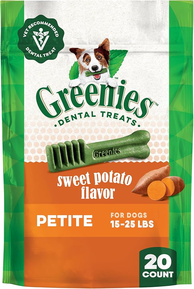 Greenies Veterinarian-Recommended Adult Natural Dental Dog Treats Petite Size, Sweet Potato Flavor, 12 oz. Pack, 20 Count