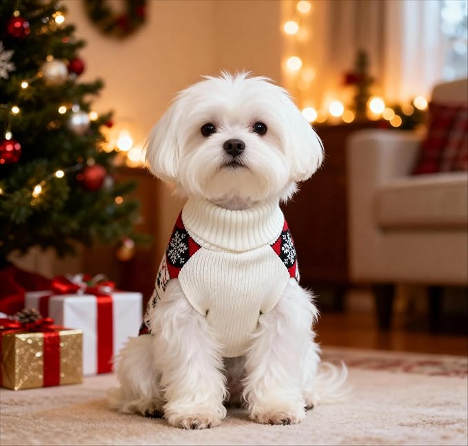 White Red Ugly Vintage Knit Reindeer Holiday Festive Christmas Dog Sweater for Small Dogs, Small (S) Back Length 12"