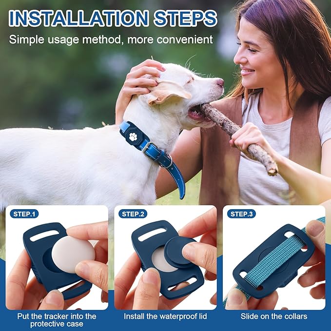 Smart Pet Tracker for Collar - Dog Trackers Pet Location Tracker with Holder, No Monthly Fee, Compatible with Apple Airtag Find My (iOS Only, Not for Android), Anti-Lost Device for Pets, Bag Straps