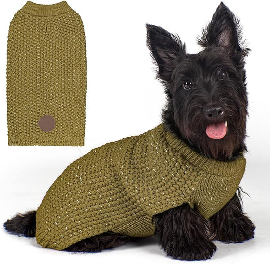 KYEESE Dog Sweater with Leash Hole for Small Dogs Male Warm Pullover with Reflective Yarn Soft Knit Pullover Boy Dog Coats Cozy Lightweight Thick Sweater Pet Indoor Outdoor Wear,Brown,Small