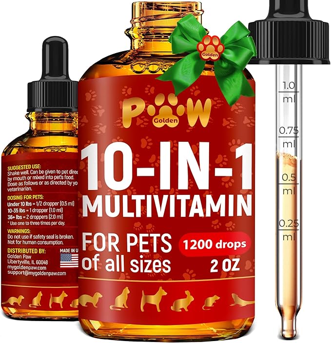 Cat Multivitamin B, C, & D3 – Liquid 10 in 1 Multivitamin for Dogs – Dog Vitamins and Supplements to Help with Allergies & UTIs – Cat Vitamins for Skin & Coat – Glucosamine for HIPS & Joints – 2 Oz